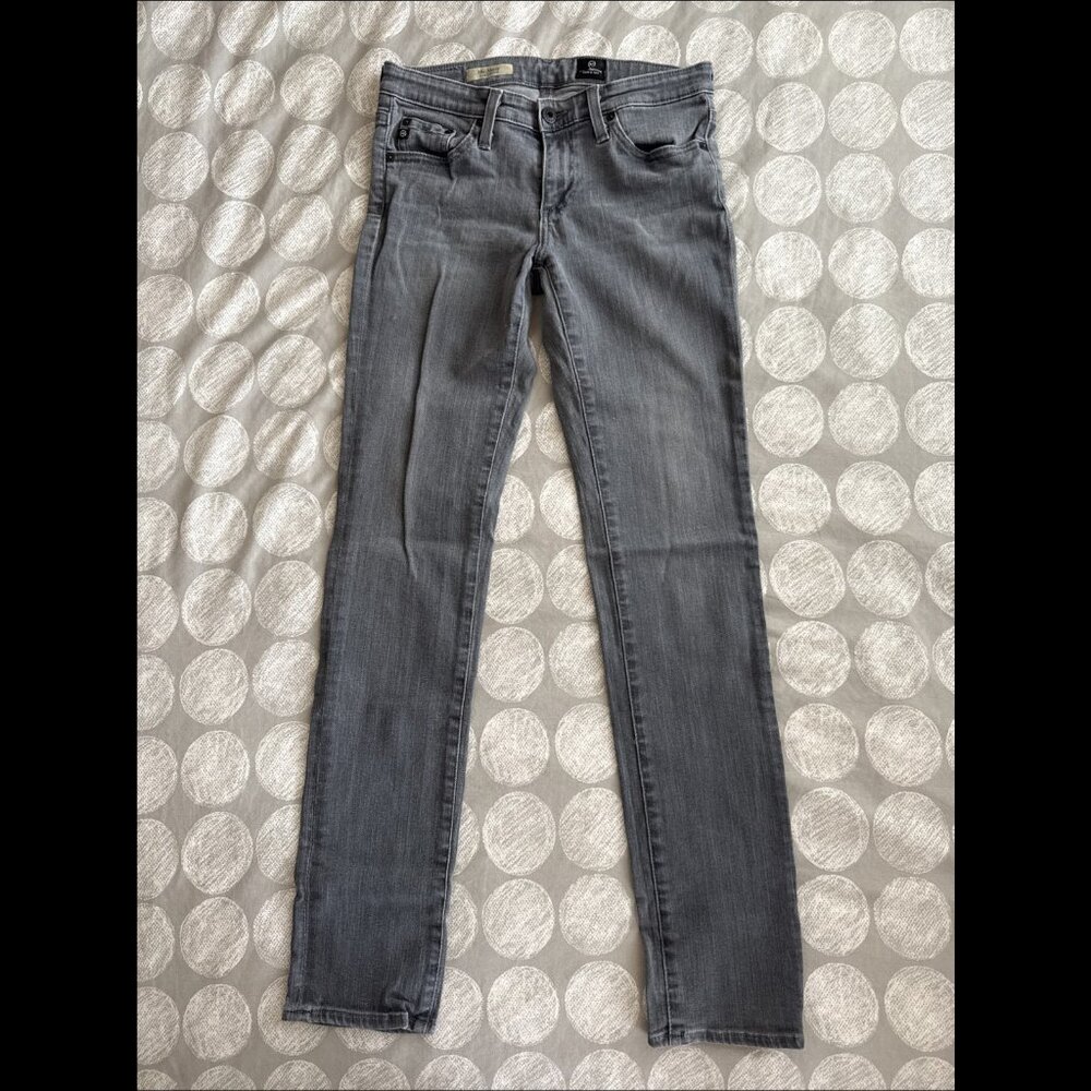 AG Adriano Goldschmied The Stevie Slim Straight Stretch Gray Denim Jeans Sz 27R